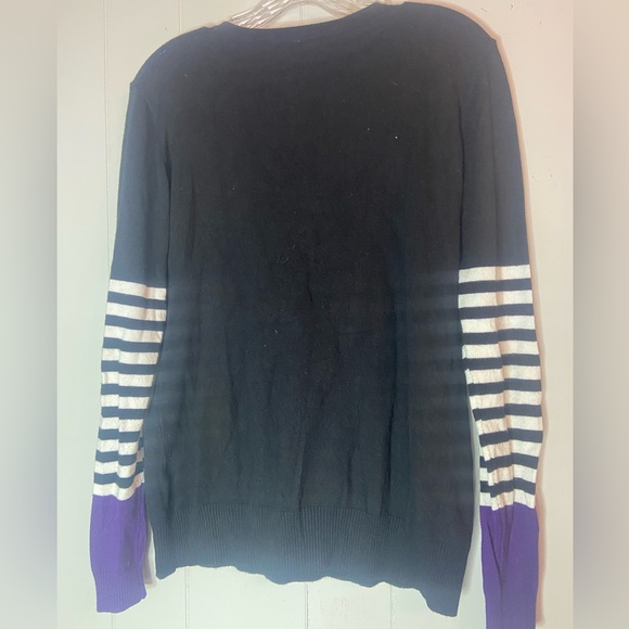 Renee C. Black crewneck scoop striped Jedie Sweater ladies large stitch fix - Picture 4 of 6
